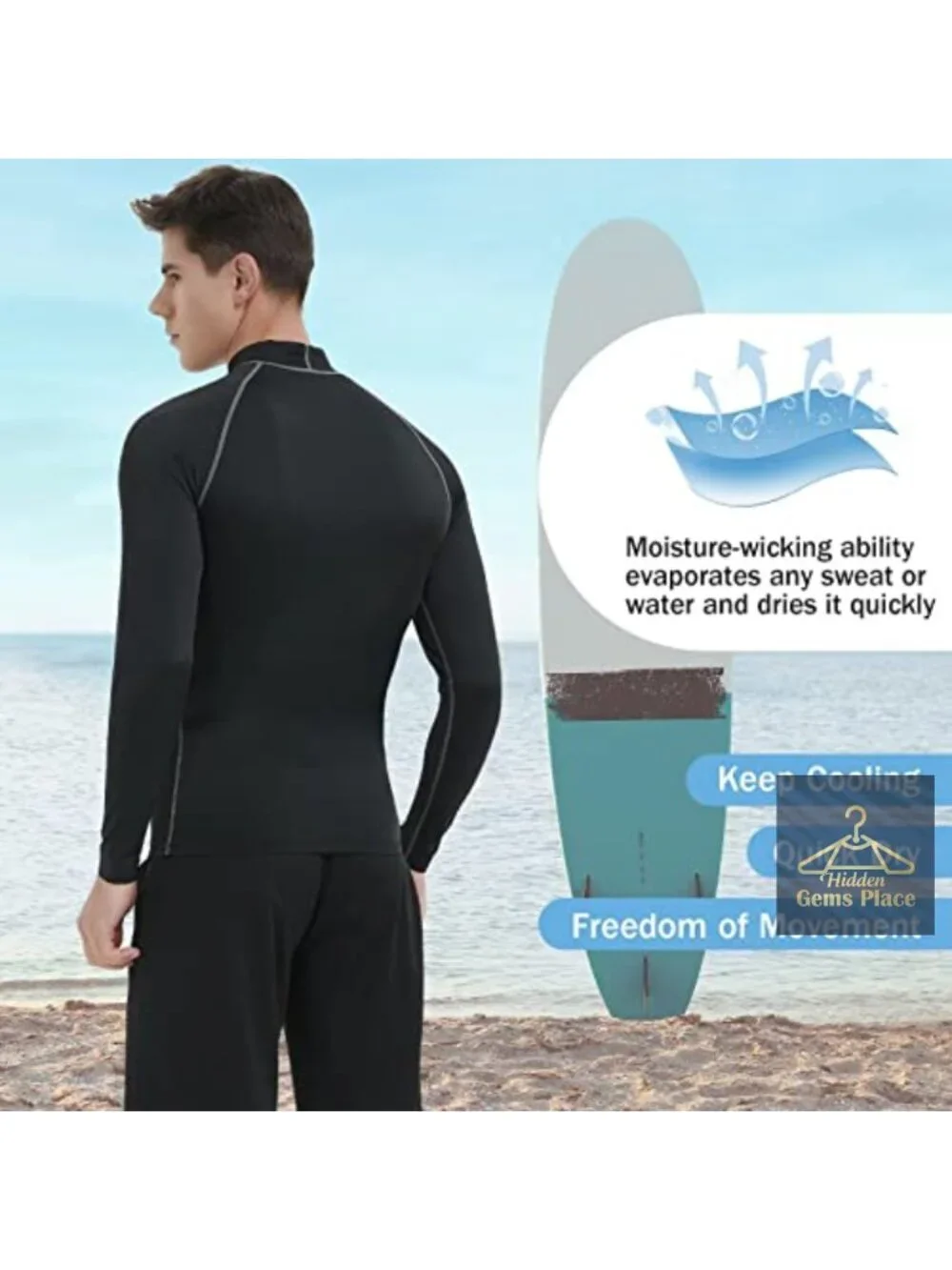 Men's Long Sleeve UPF 50+ Rash Guard Shirt - Quick Dry Swim Tee
